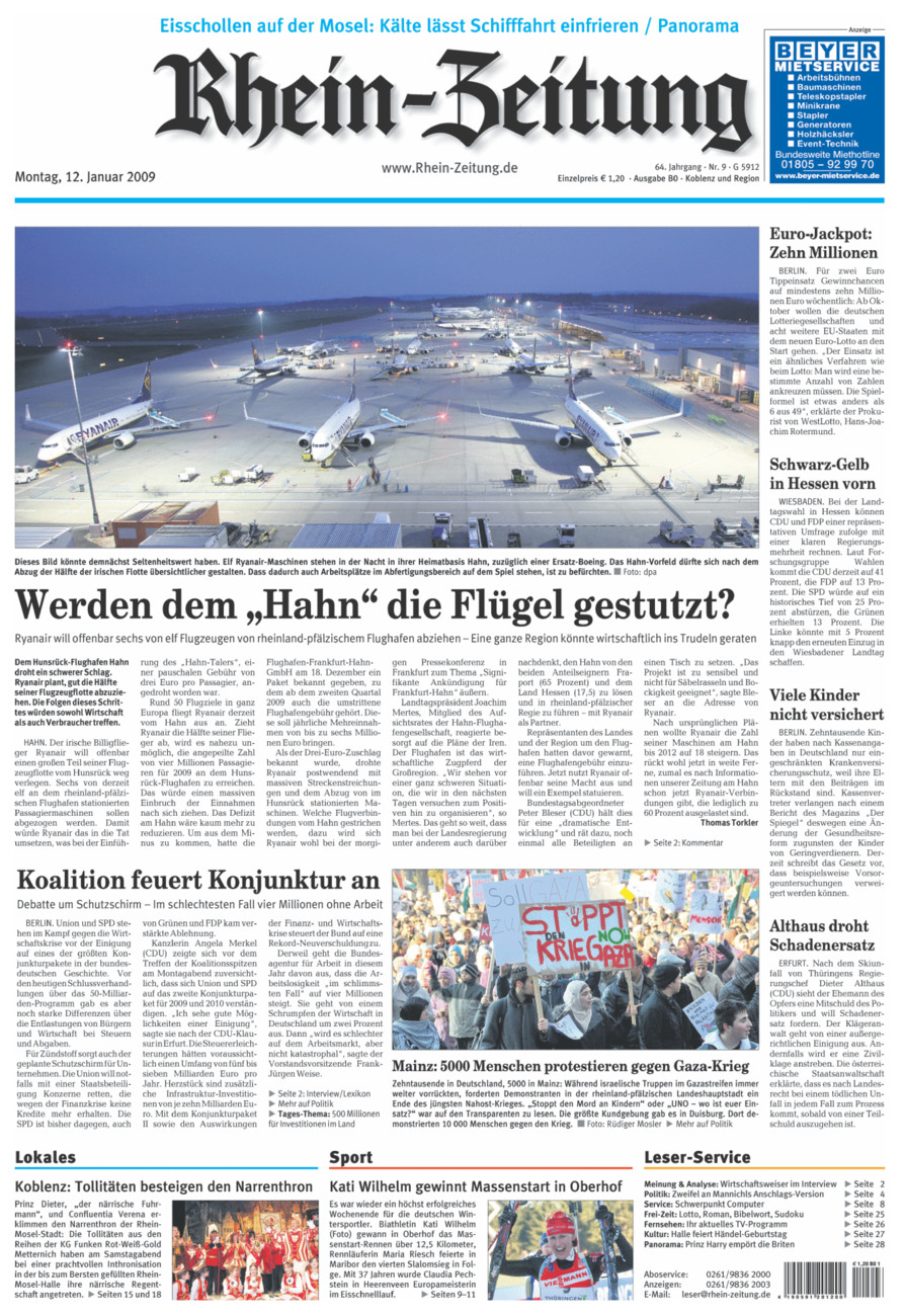Rhein-Zeitung Koblenz & Region vom Montag, 12.01.2009