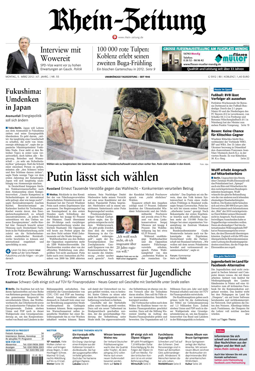 Rhein-Zeitung Koblenz & Region vom Montag, 05.03.2012