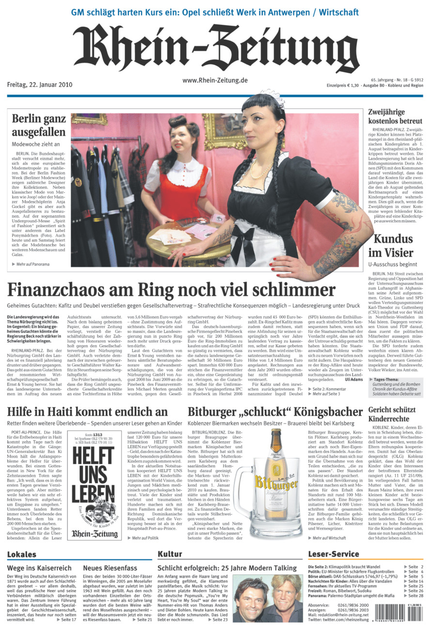 Rhein-Zeitung Koblenz & Region vom Freitag, 22.01.2010