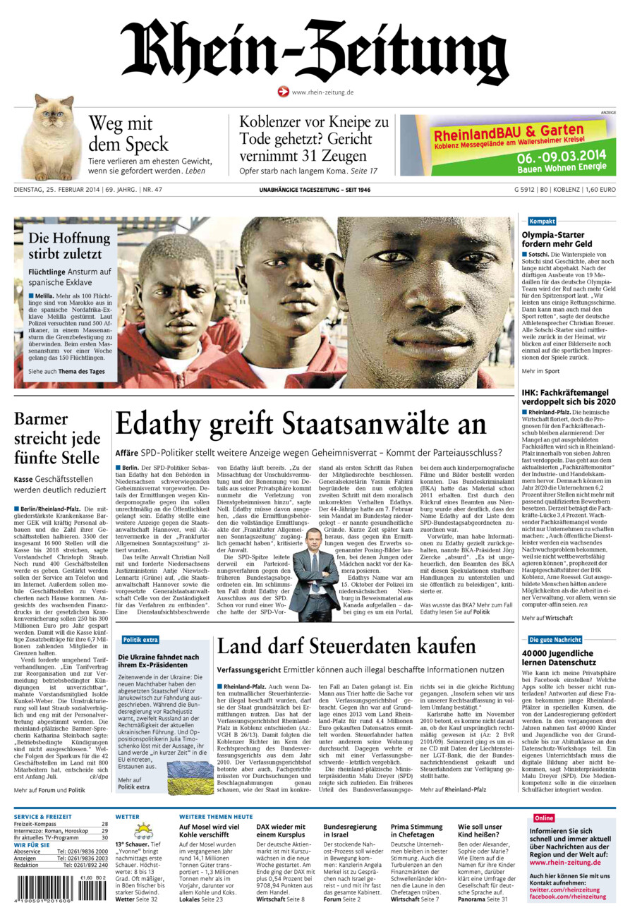 Rhein-Zeitung Koblenz & Region vom Dienstag, 25.02.2014
