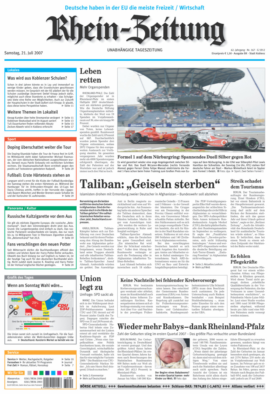 Rhein-Zeitung Koblenz & Region vom Samstag, 21.07.2007