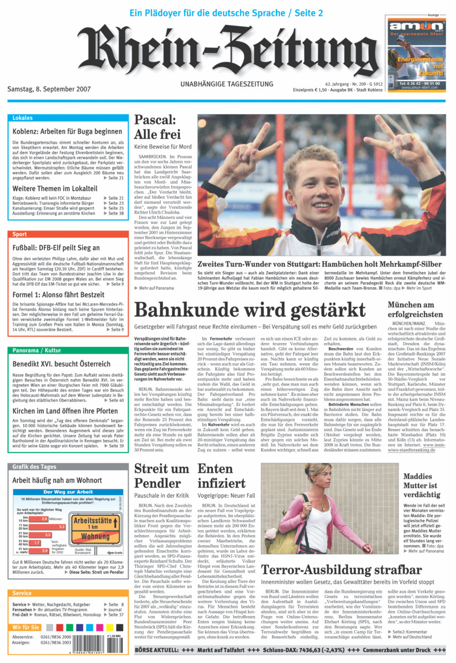 Rhein-Zeitung Koblenz & Region vom Samstag, 08.09.2007