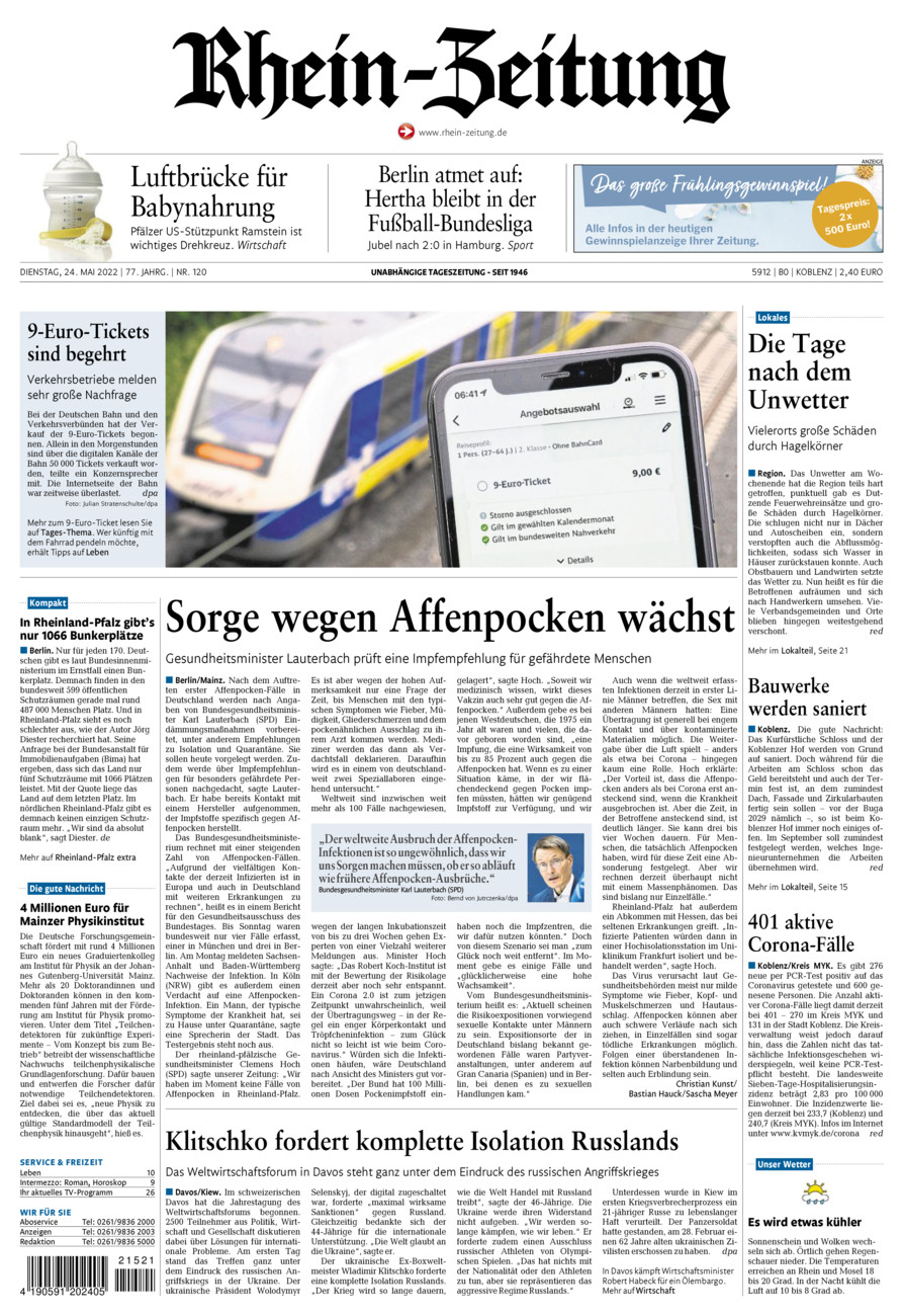Rhein-Zeitung Koblenz & Region vom Dienstag, 24.05.2022