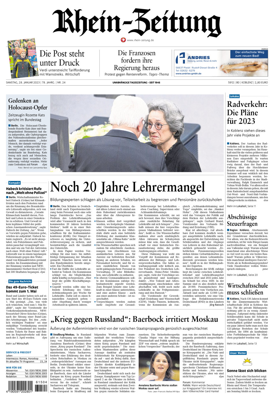 Rhein-Zeitung Koblenz & Region vom Samstag, 28.01.2023