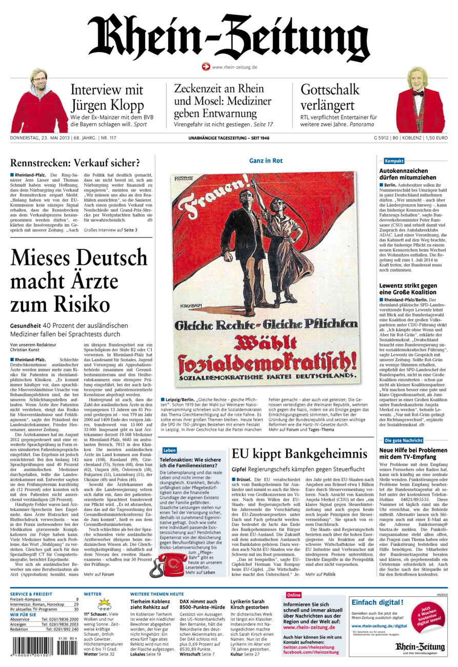 Rhein-Zeitung Koblenz & Region vom Donnerstag, 23.05.2013