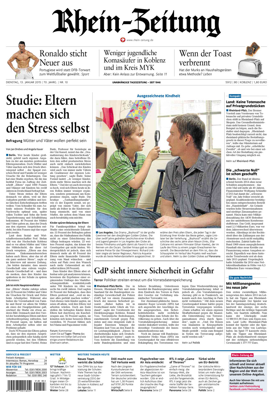 Rhein-Zeitung Koblenz & Region vom Dienstag, 13.01.2015