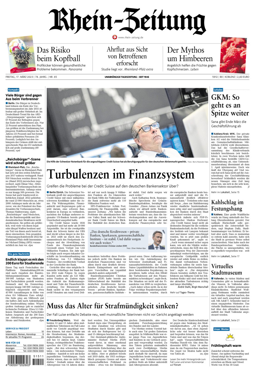 Rhein-Zeitung Koblenz & Region vom Freitag, 17.03.2023
