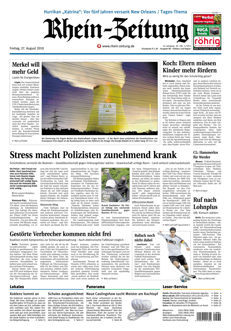 Rhein-Zeitung Koblenz & Region vom Freitag, 27.08.2010