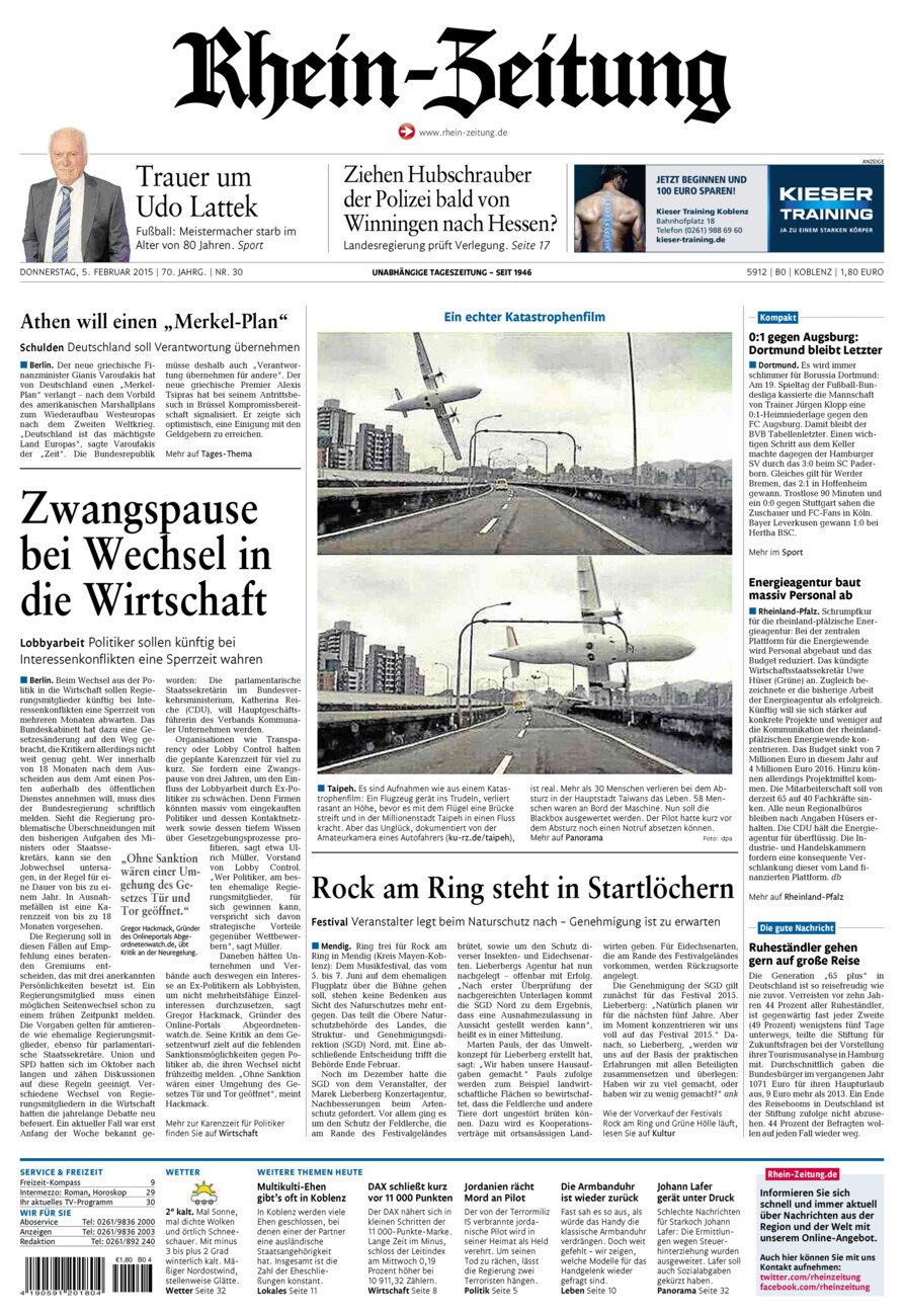Rhein-Zeitung Koblenz & Region vom Donnerstag, 05.02.2015