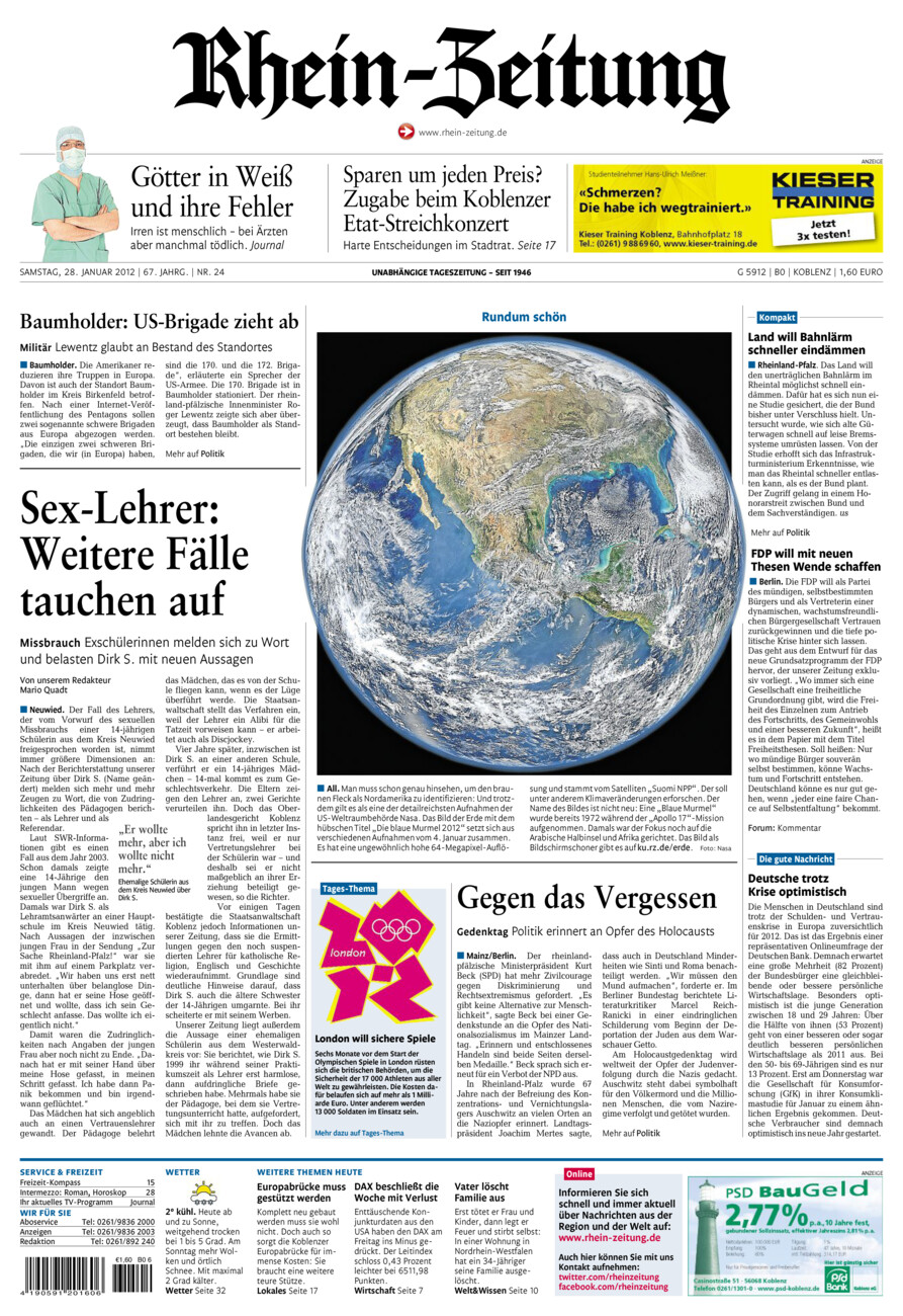 Rhein-Zeitung Koblenz & Region vom Samstag, 28.01.2012