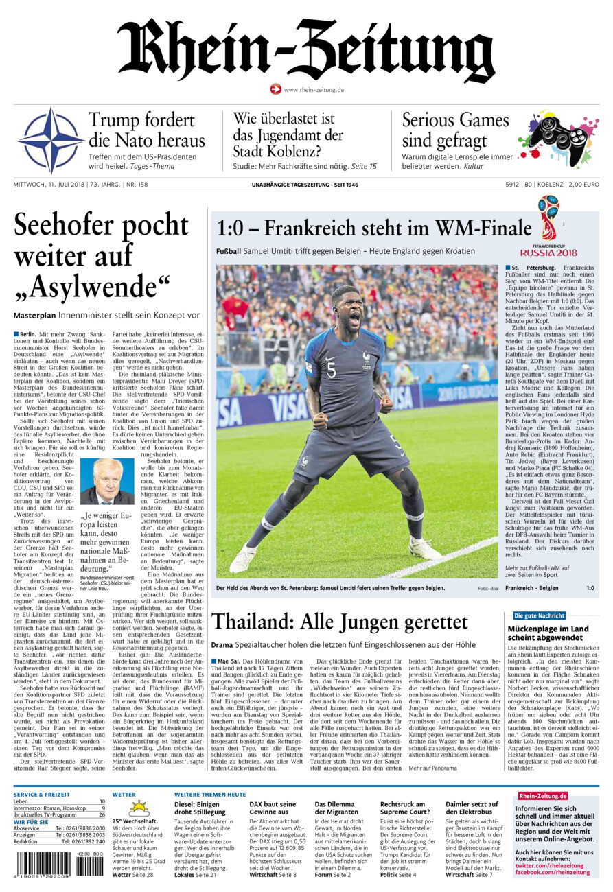 Rhein-Zeitung Koblenz & Region vom Mittwoch, 11.07.2018