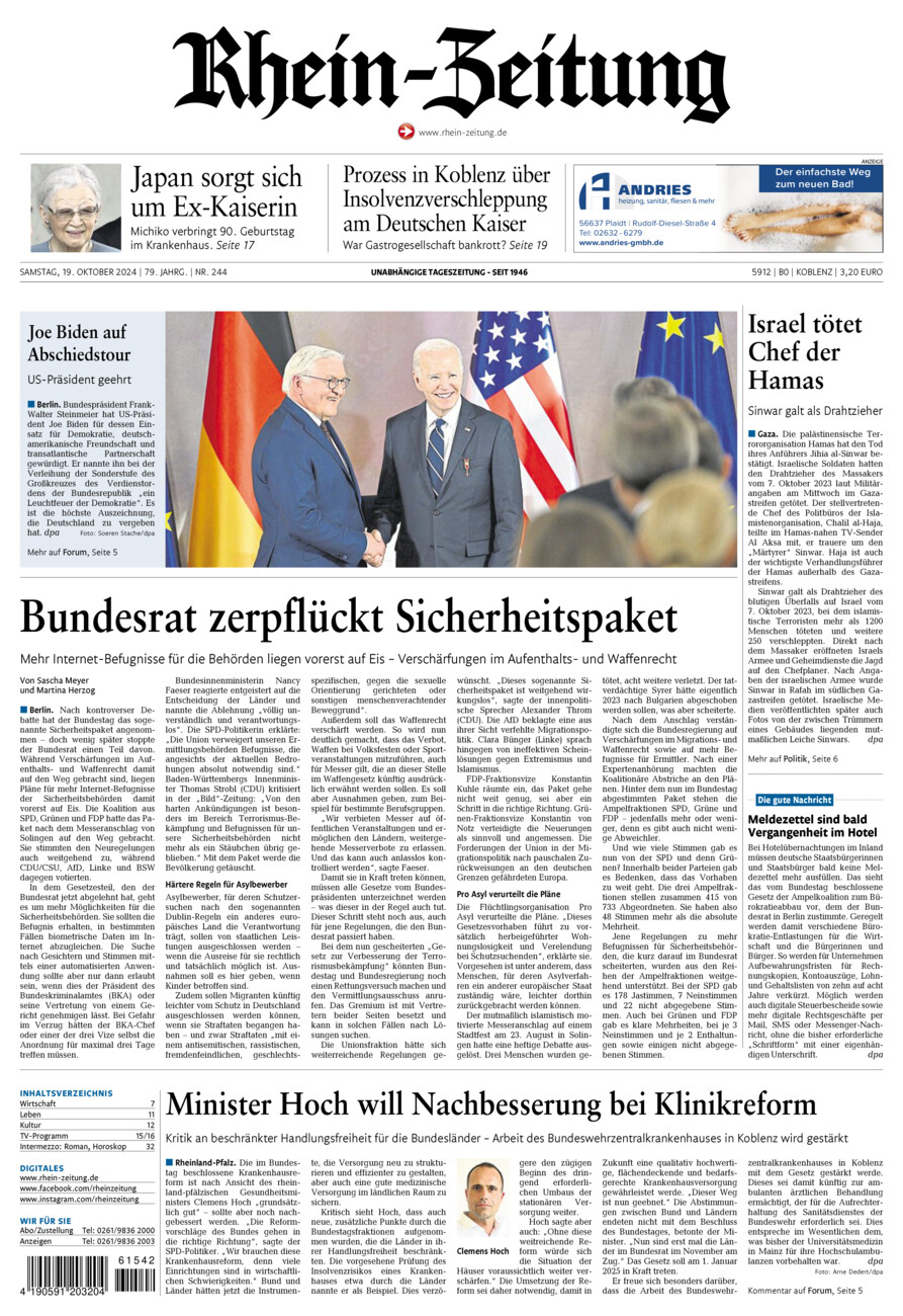 Rhein-Zeitung Koblenz & Region vom Samstag, 19.10.2024