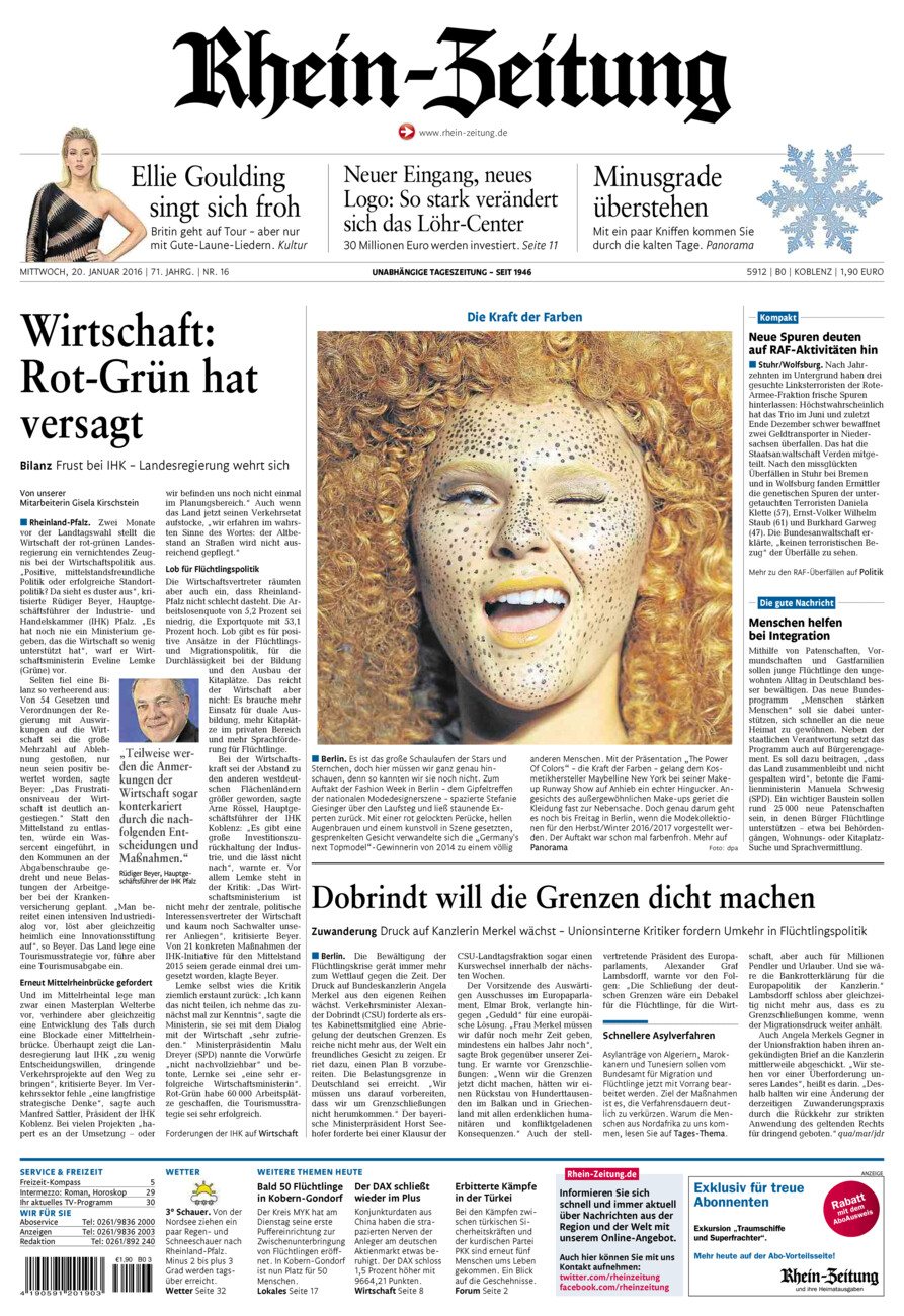 Rhein-Zeitung Koblenz & Region vom Mittwoch, 20.01.2016