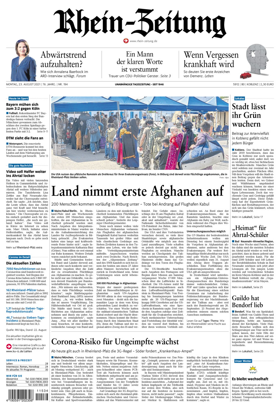 Rhein-Zeitung Koblenz & Region vom Montag, 23.08.2021