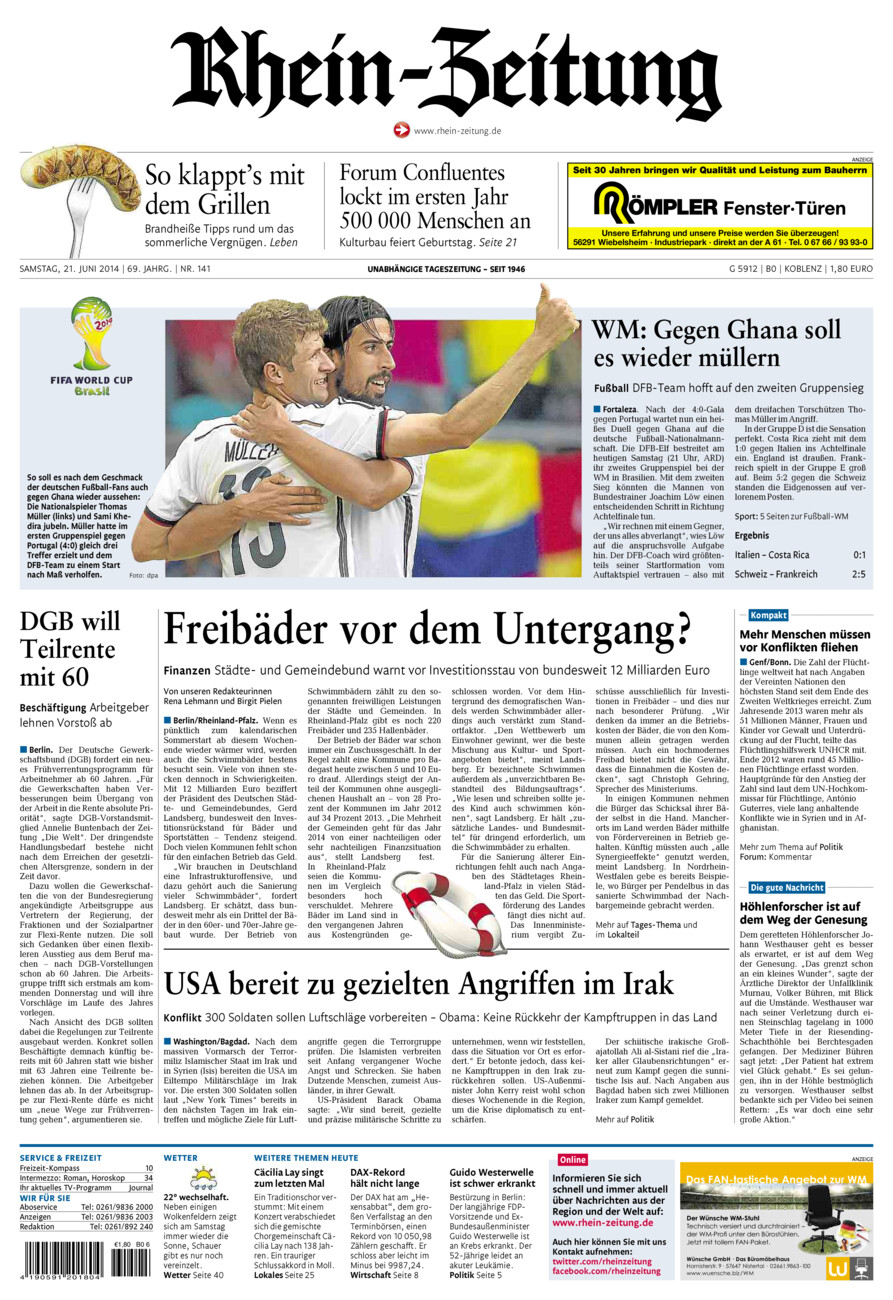 Rhein-Zeitung Koblenz & Region vom Samstag, 21.06.2014