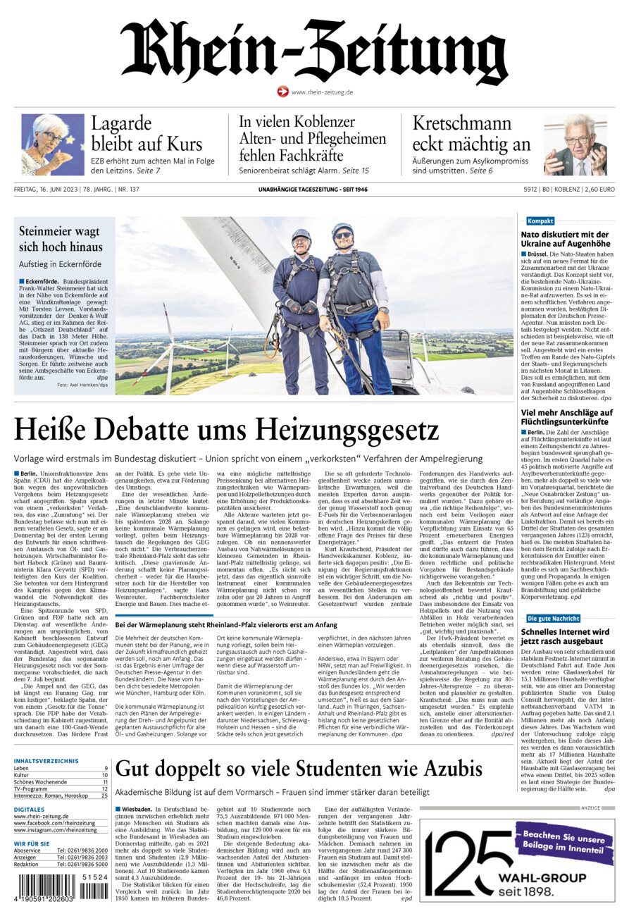 Rhein-Zeitung Koblenz & Region vom Freitag, 16.06.2023