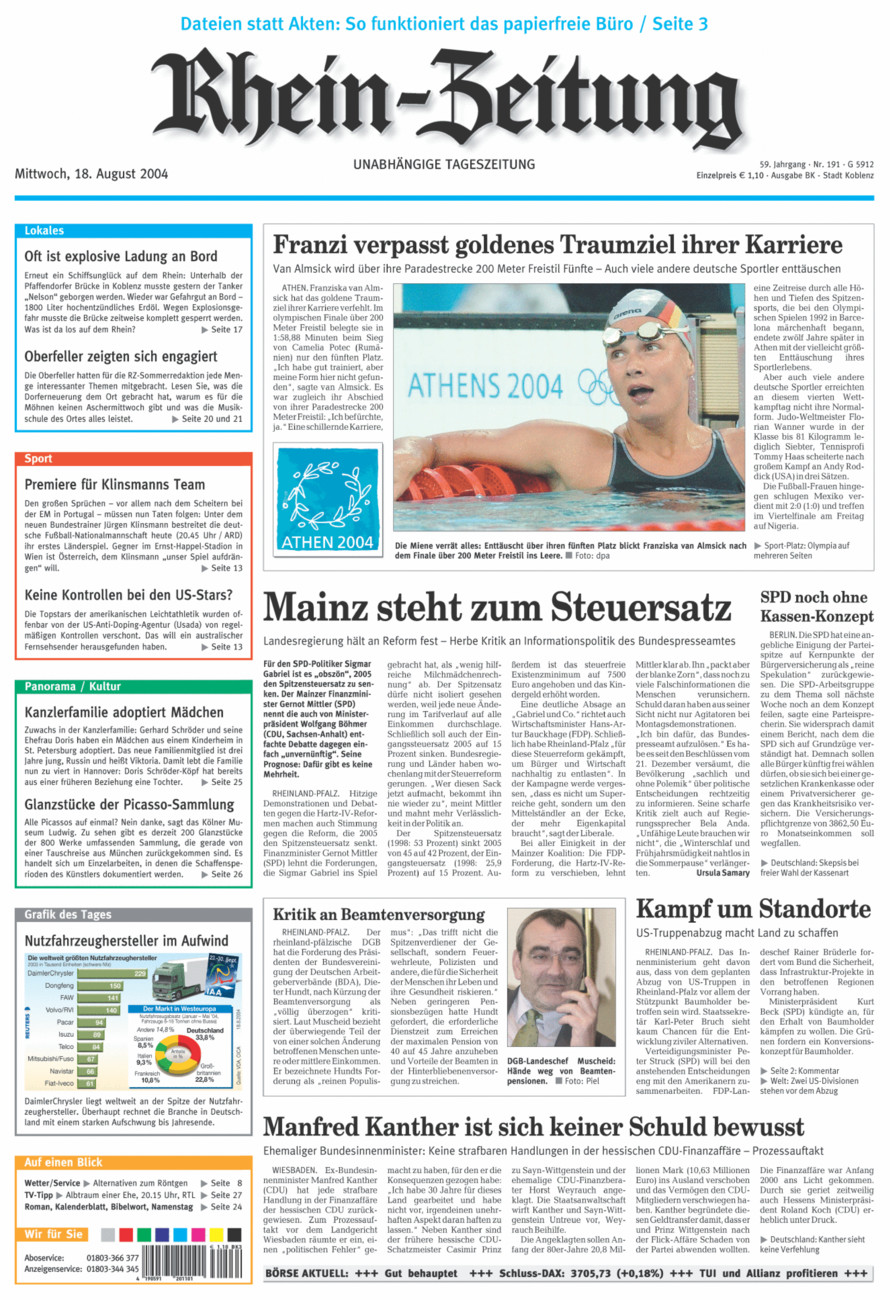 Rhein-Zeitung Koblenz & Region vom Mittwoch, 18.08.2004