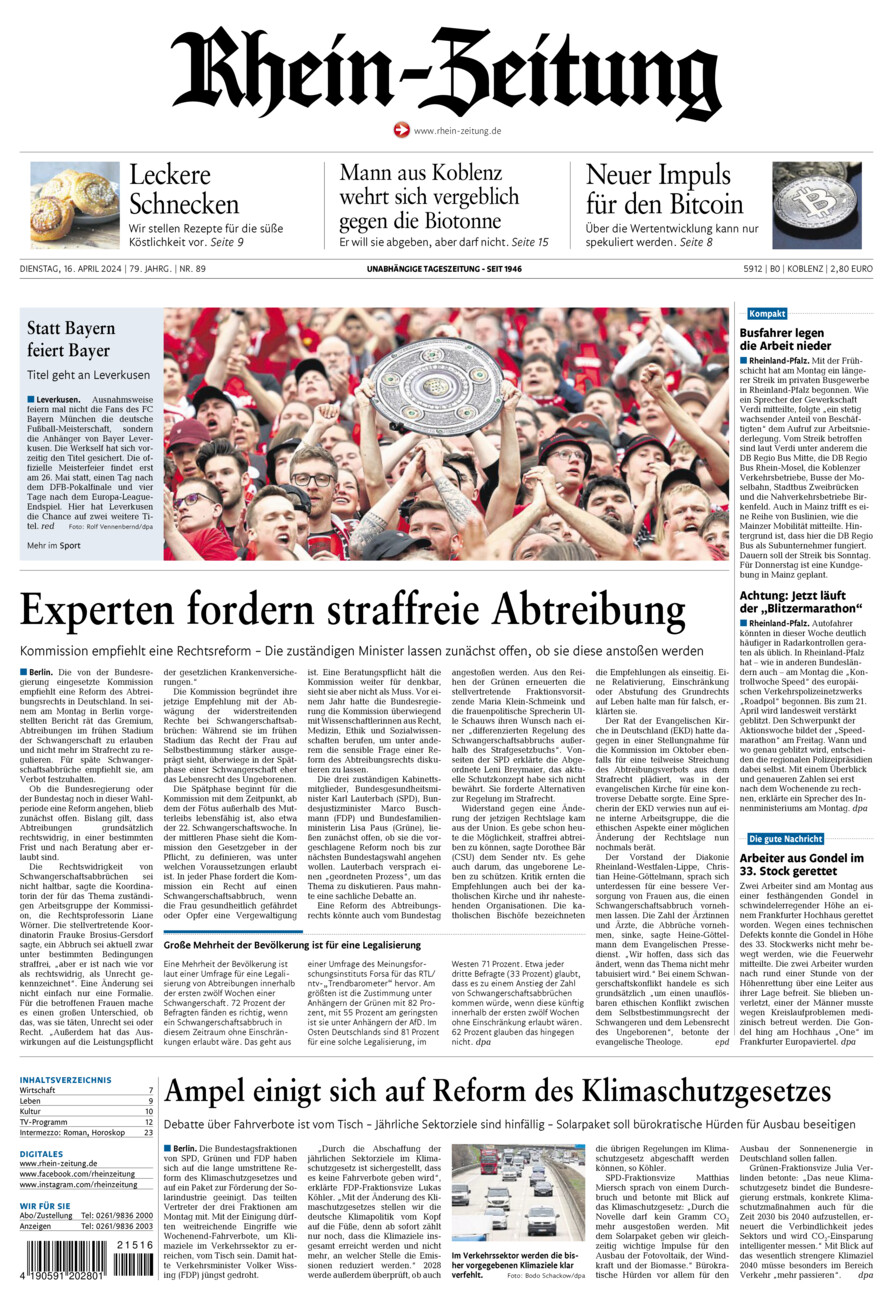 Rhein-Zeitung Koblenz & Region vom Dienstag, 16.04.2024