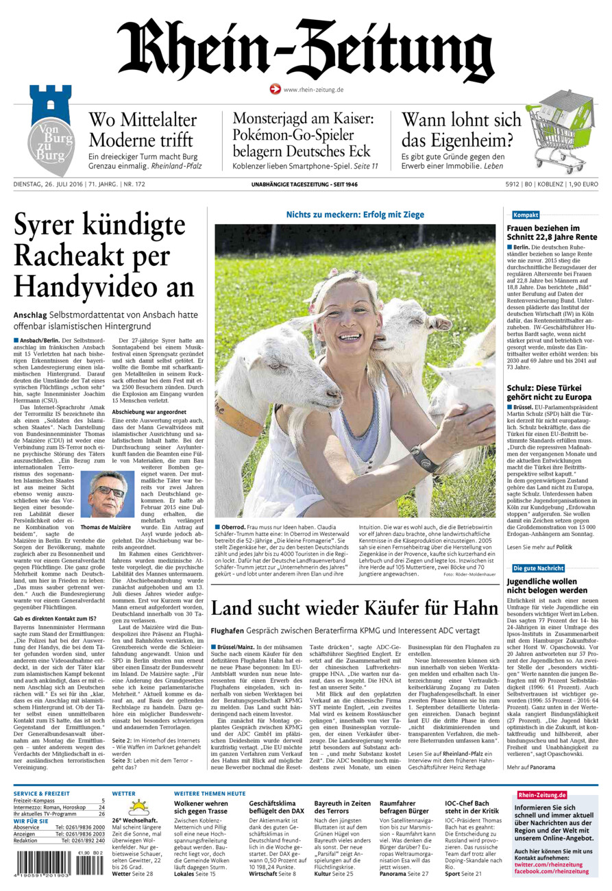 Rhein-Zeitung Koblenz & Region vom Dienstag, 26.07.2016