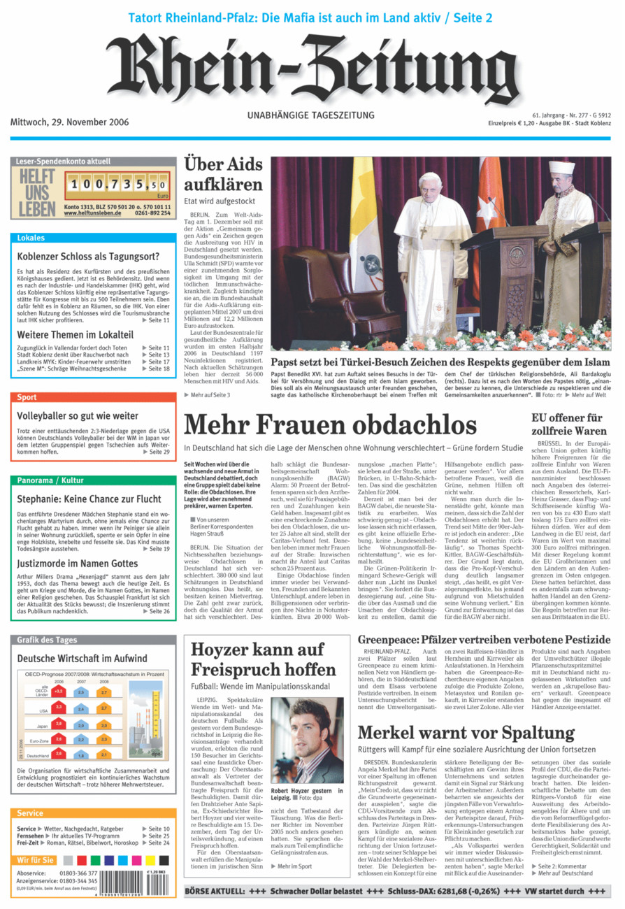 Rhein-Zeitung Koblenz & Region vom Mittwoch, 29.11.2006