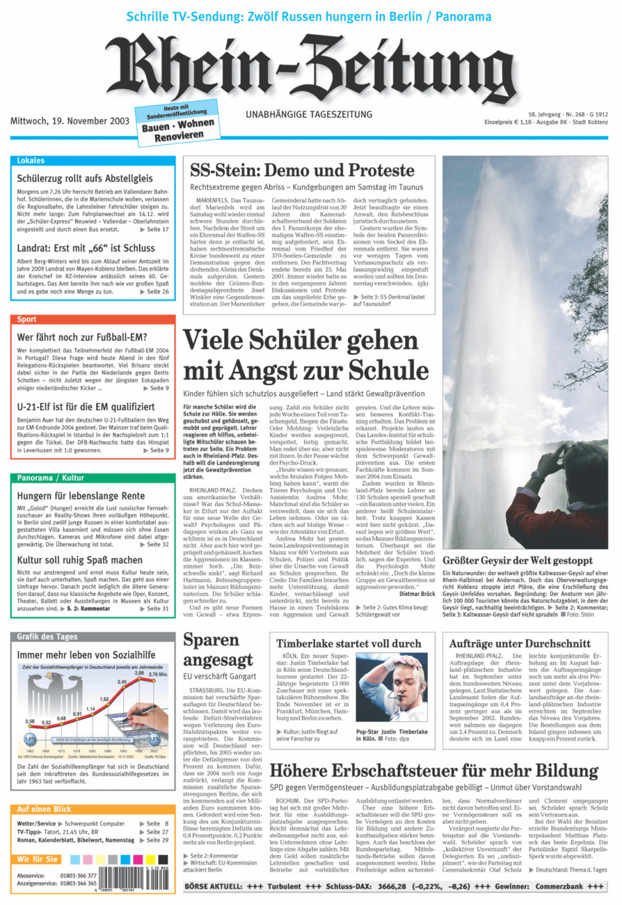 Rhein-Zeitung Koblenz & Region vom Mittwoch, 19.11.2003