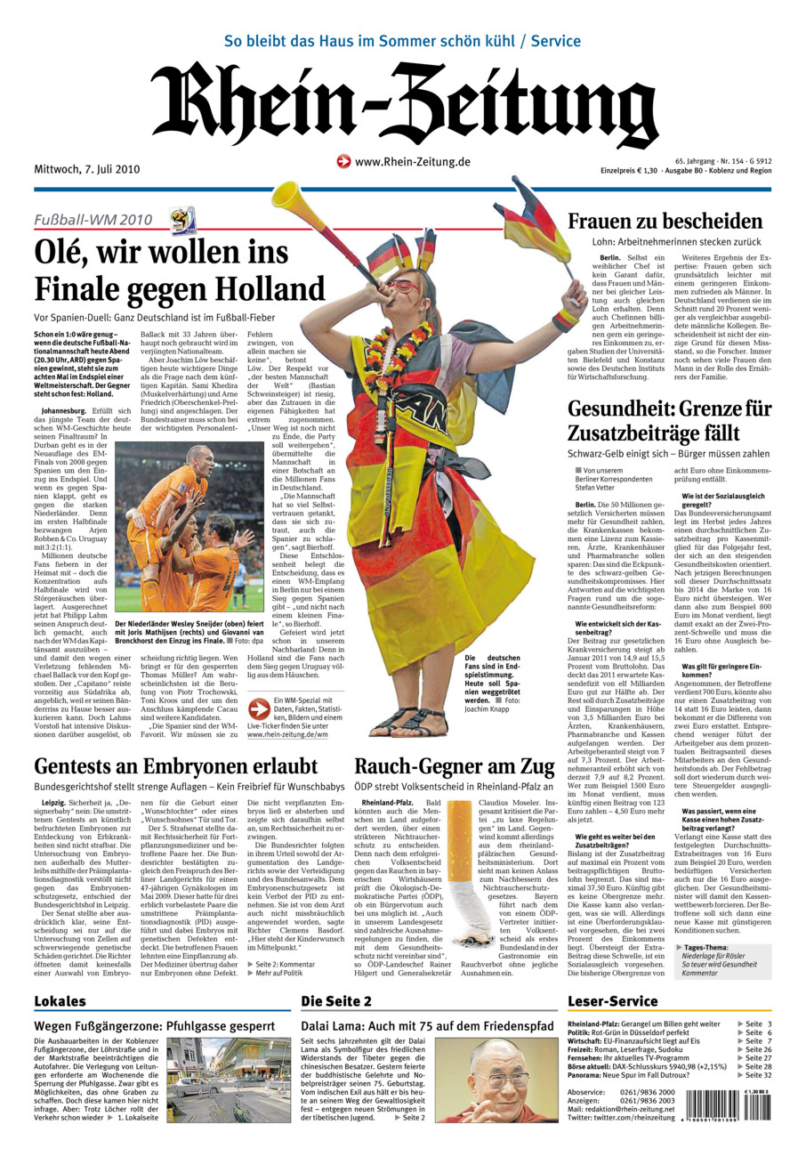 Rhein-Zeitung Koblenz & Region vom Mittwoch, 07.07.2010