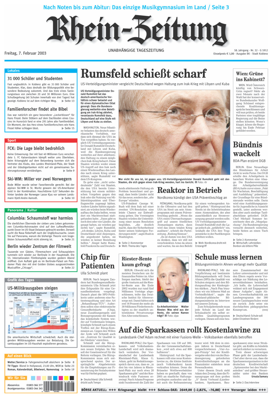 Rhein-Zeitung Koblenz & Region vom Freitag, 07.02.2003