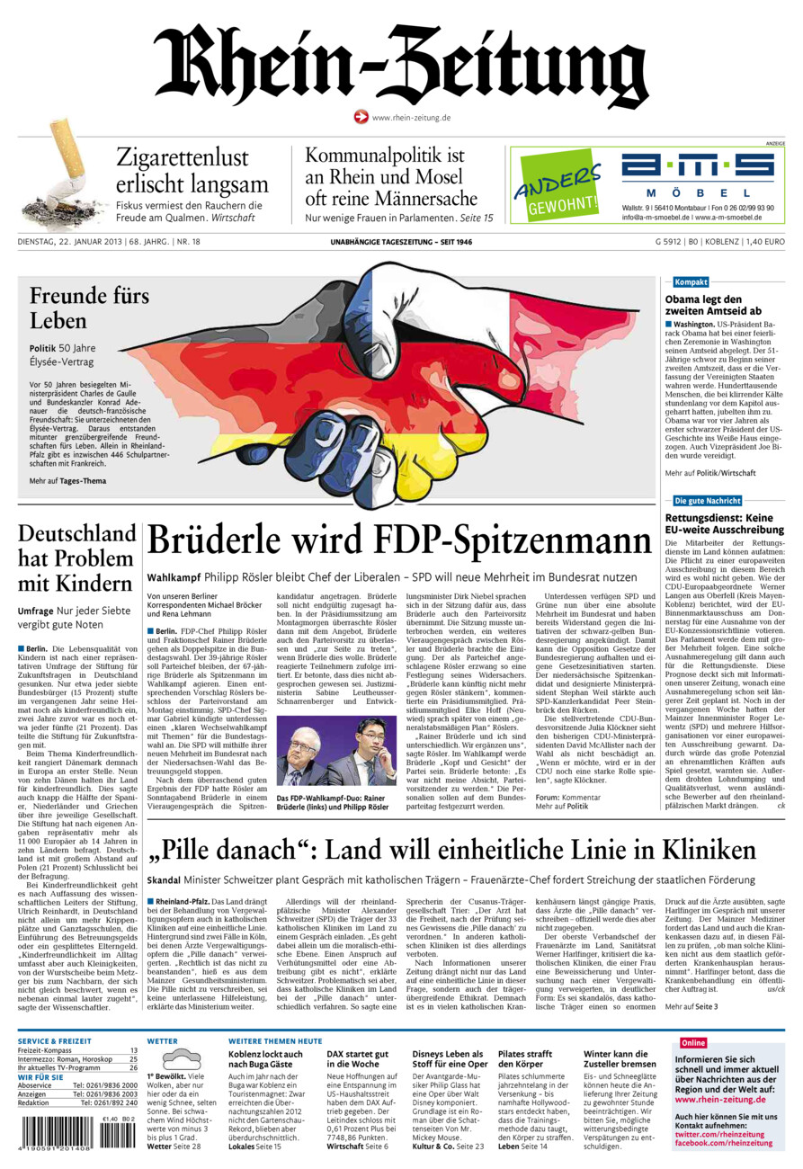 Rhein-Zeitung Koblenz & Region vom Dienstag, 22.01.2013