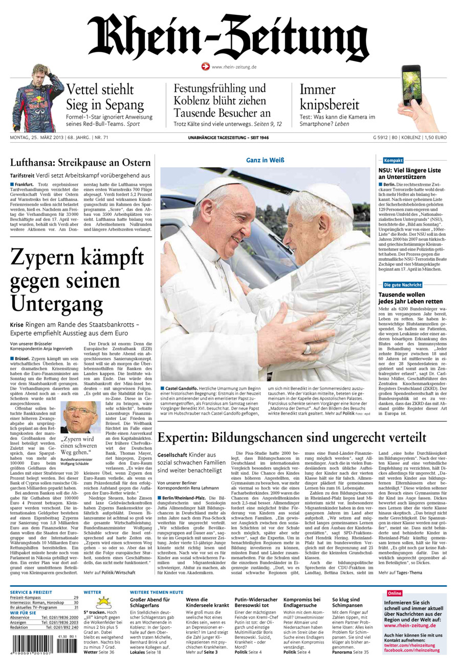 Rhein-Zeitung Koblenz & Region vom Montag, 25.03.2013