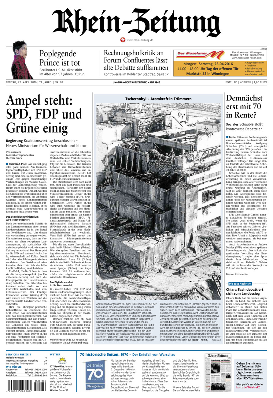 Rhein-Zeitung Koblenz & Region vom Freitag, 22.04.2016