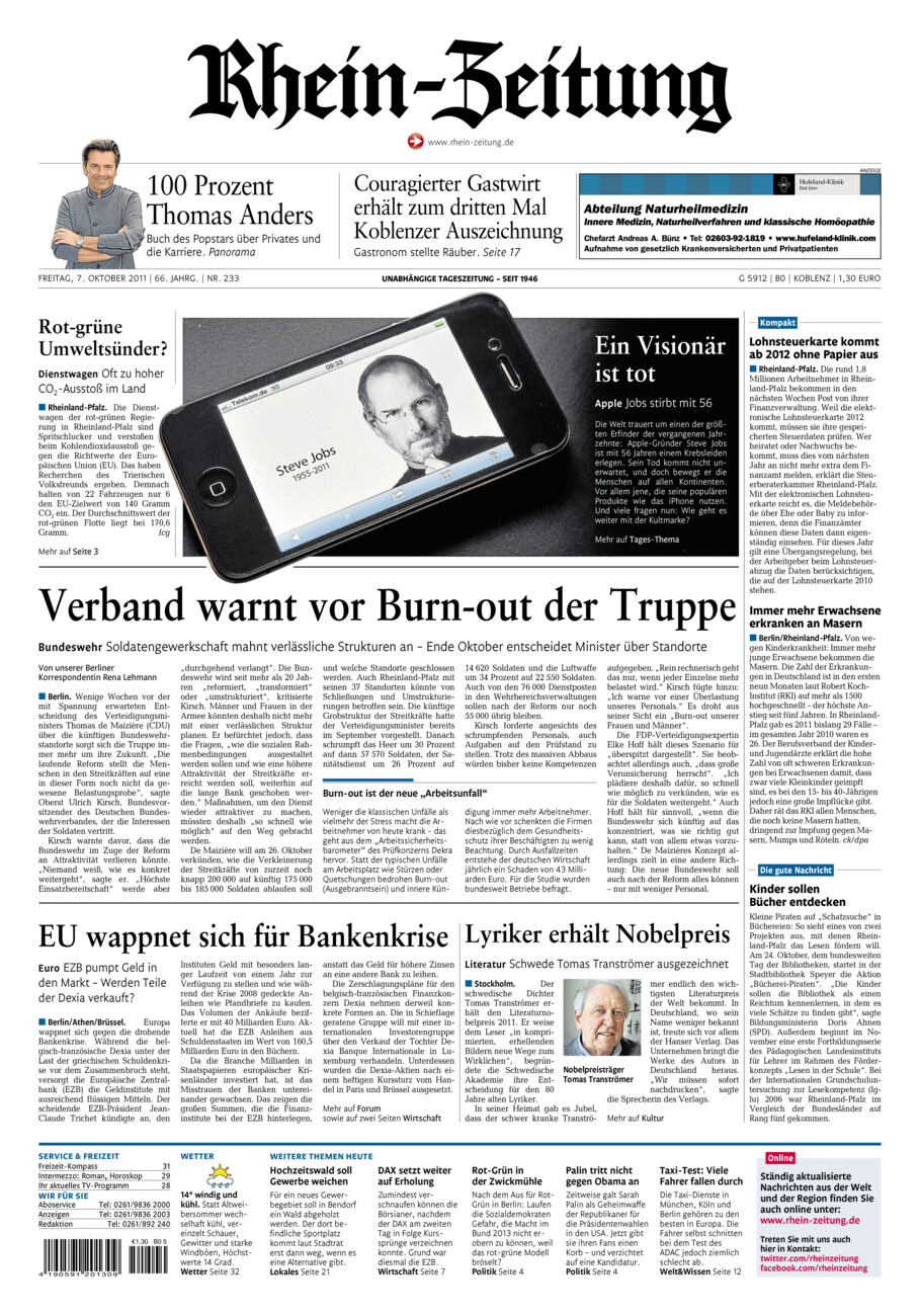 Rhein-Zeitung Koblenz & Region vom Freitag, 07.10.2011