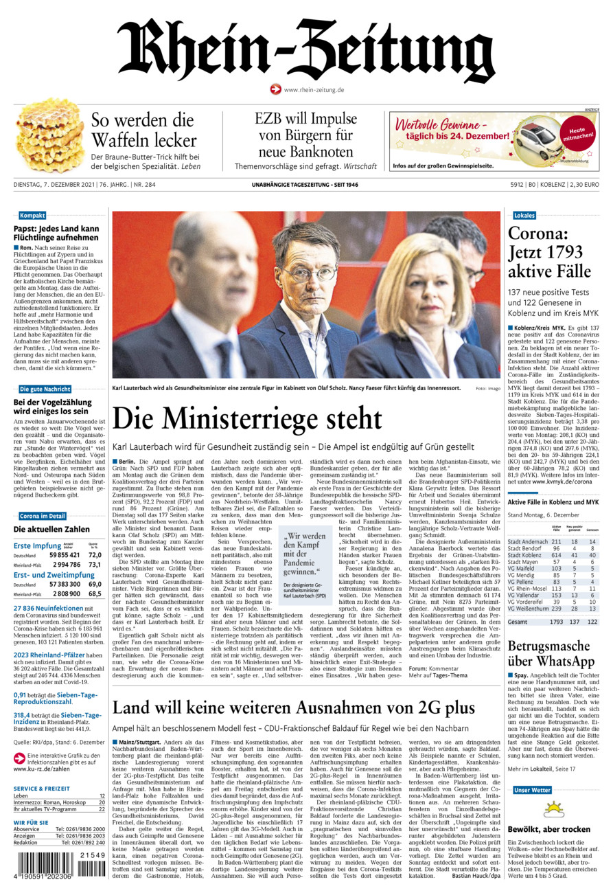 Rhein-Zeitung Koblenz & Region vom Dienstag, 07.12.2021