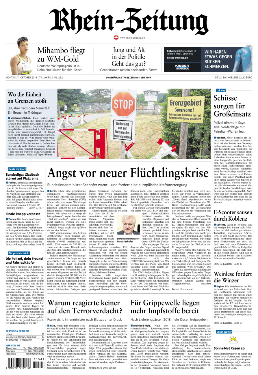 Rhein-Zeitung Koblenz & Region vom Montag, 07.10.2019