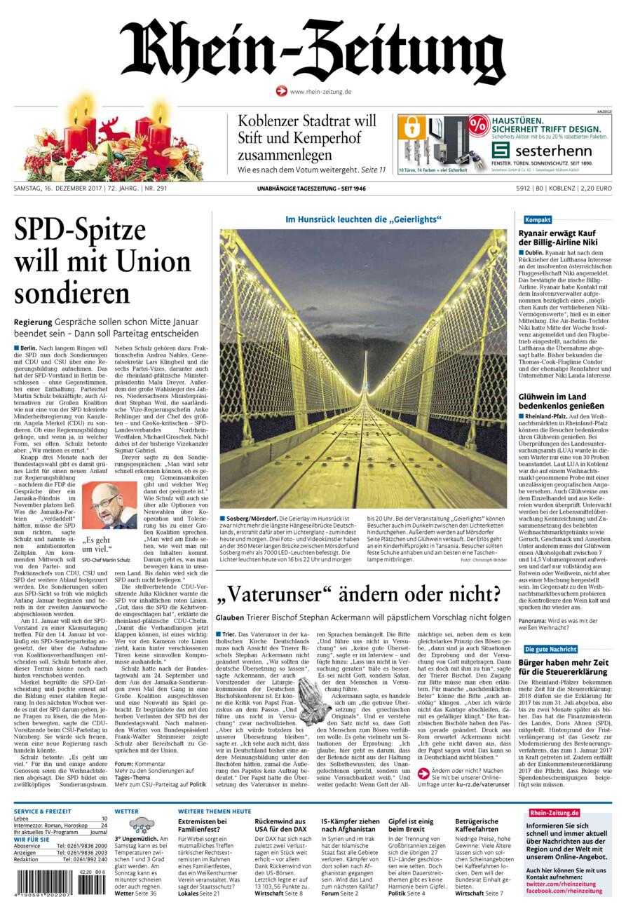Rhein-Zeitung Koblenz & Region vom Samstag, 16.12.2017
