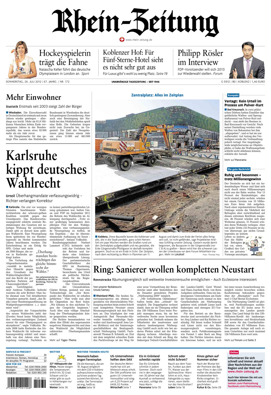 Rhein-Zeitung Koblenz & Region vom Donnerstag, 26.07.2012