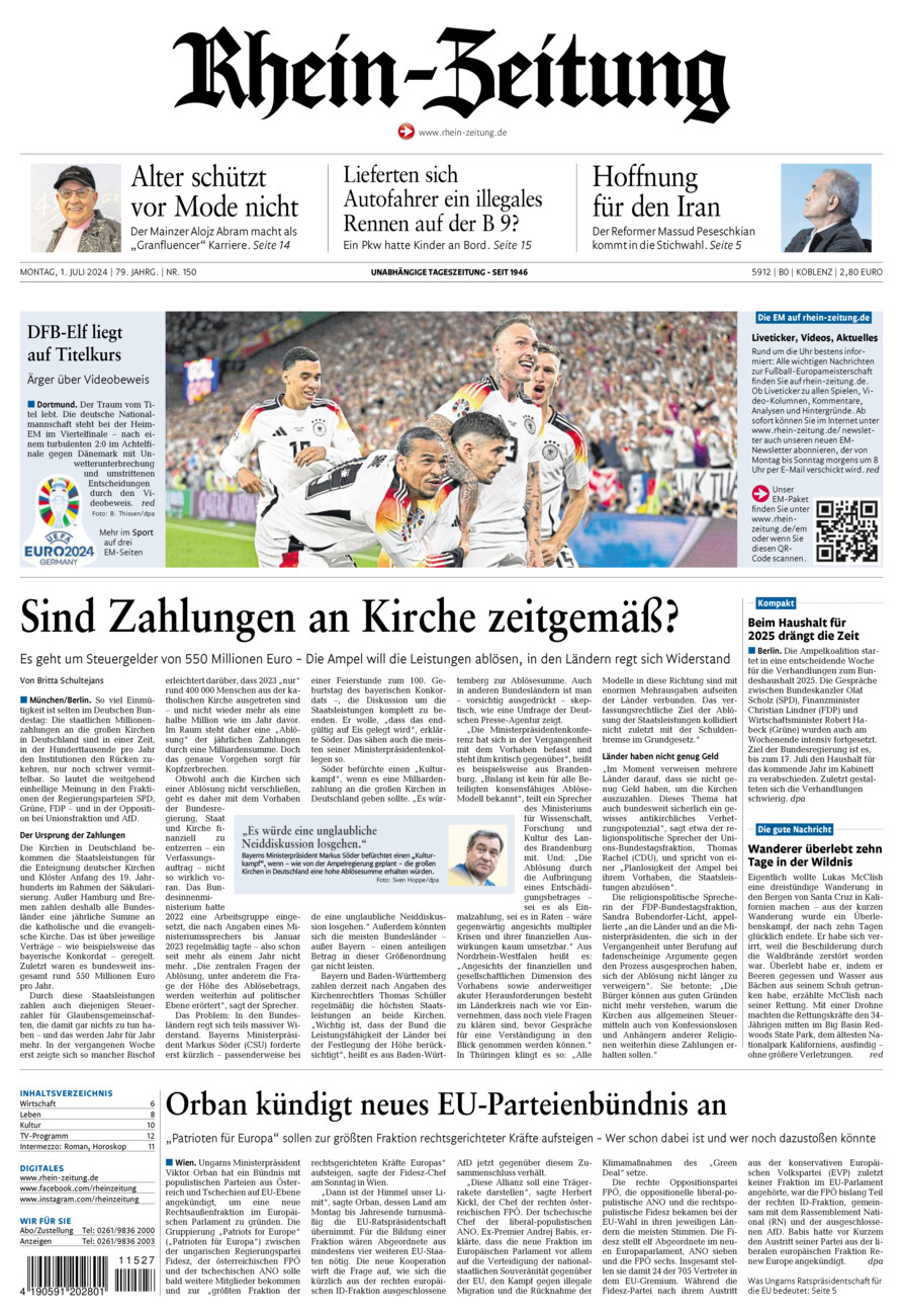 Rhein-Zeitung Koblenz & Region vom Montag, 01.07.2024