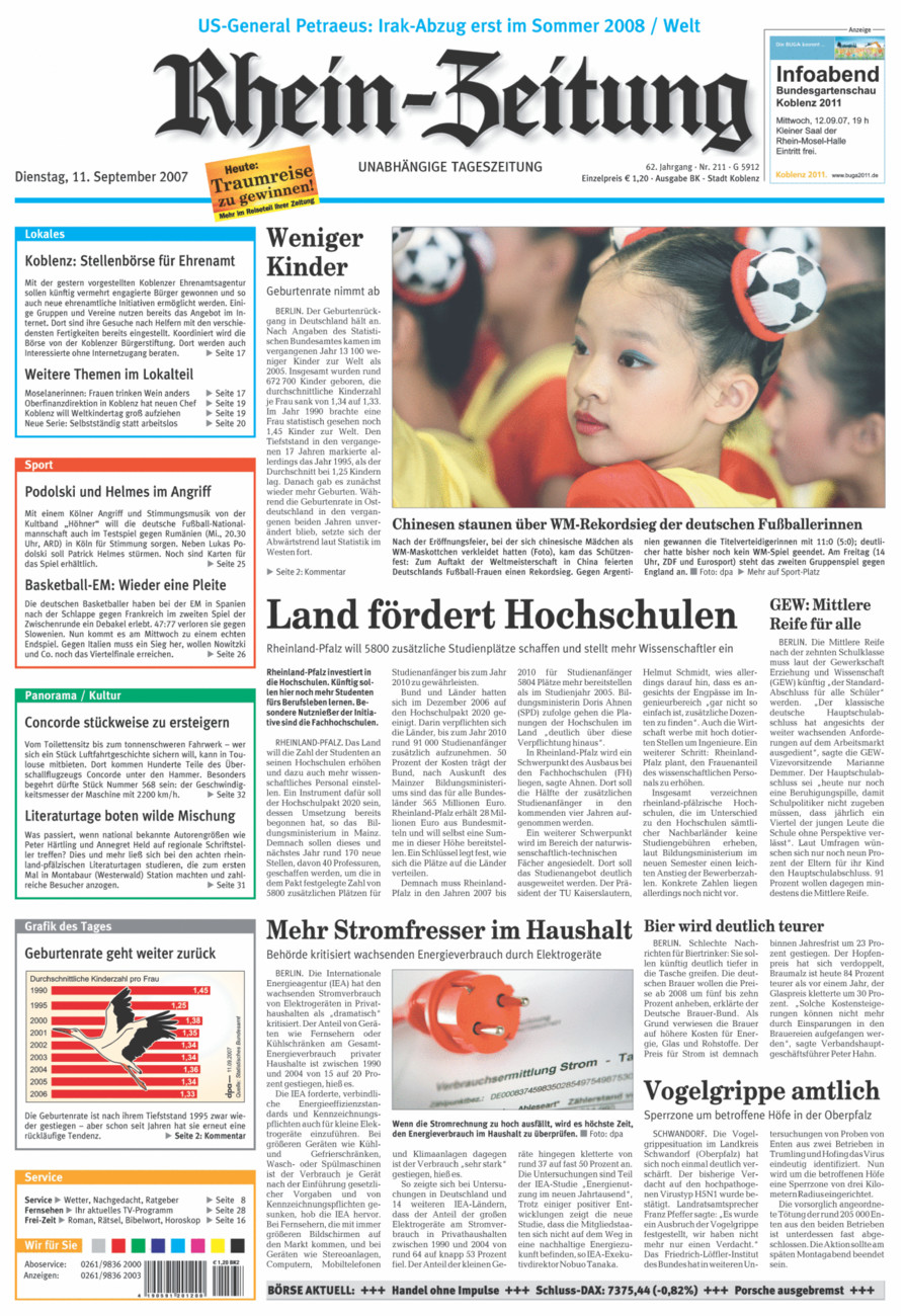 Rhein-Zeitung Koblenz & Region vom Dienstag, 11.09.2007