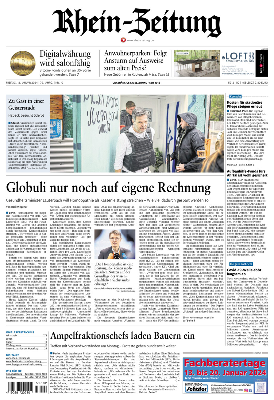 Rhein-Zeitung Koblenz & Region vom Freitag, 12.01.2024
