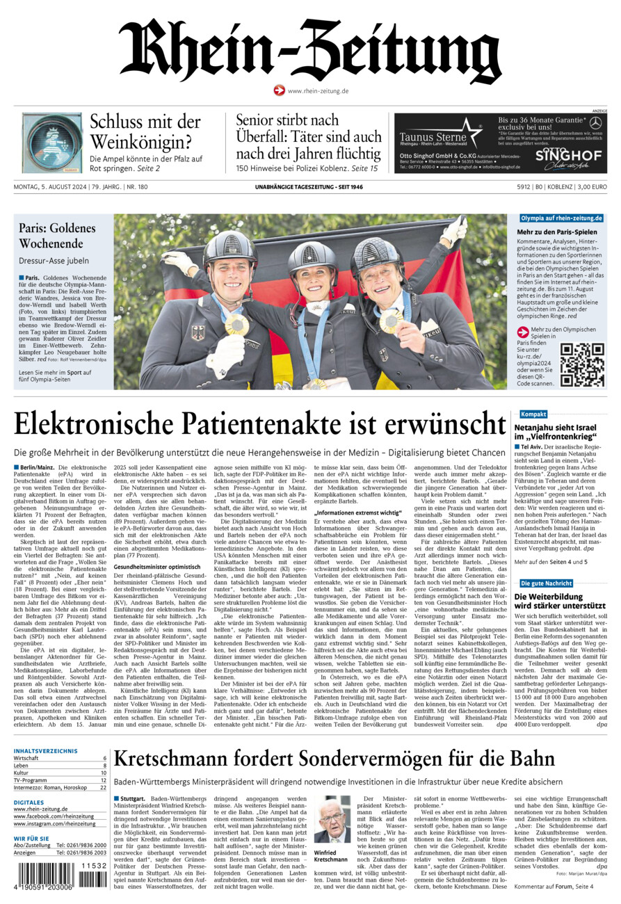 Rhein-Zeitung Koblenz & Region vom Montag, 05.08.2024