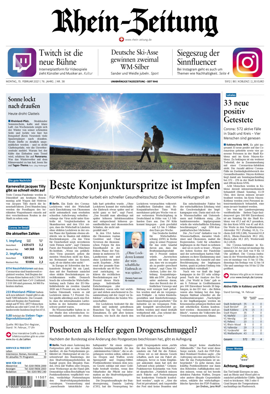 Rhein-Zeitung Koblenz & Region vom Montag, 15.02.2021