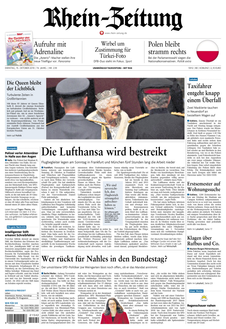 Rhein-Zeitung Koblenz & Region vom Dienstag, 15.10.2019