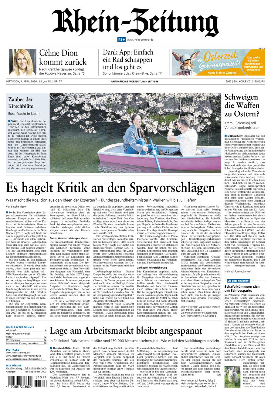 Rhein-Zeitung Koblenz & Region vom Mittwoch, 01.04.2026
