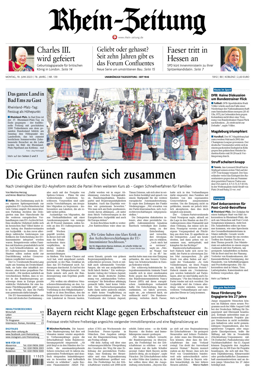 Rhein-Zeitung Koblenz & Region vom Montag, 19.06.2023