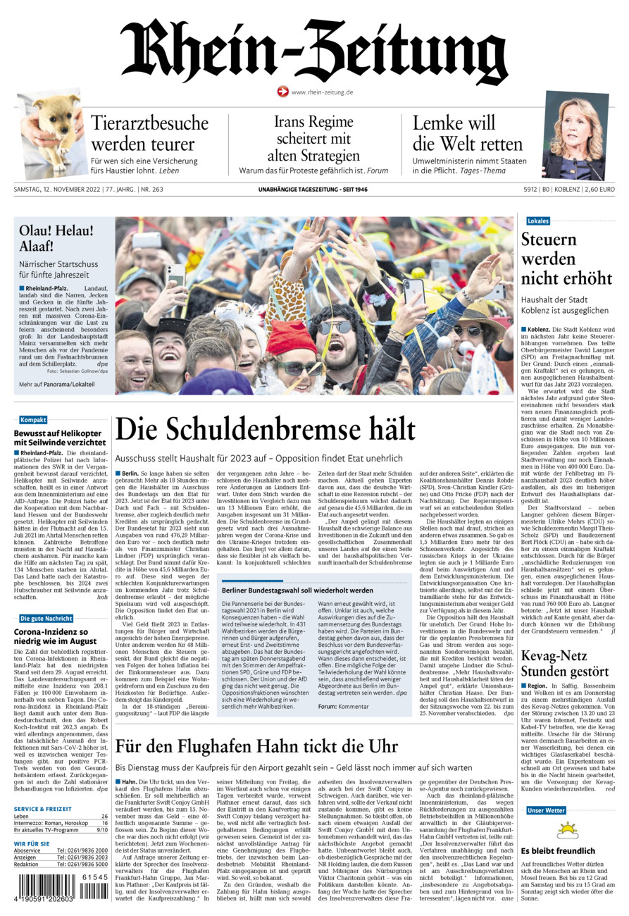 Rhein-Zeitung Koblenz & Region vom Samstag, 12.11.2022