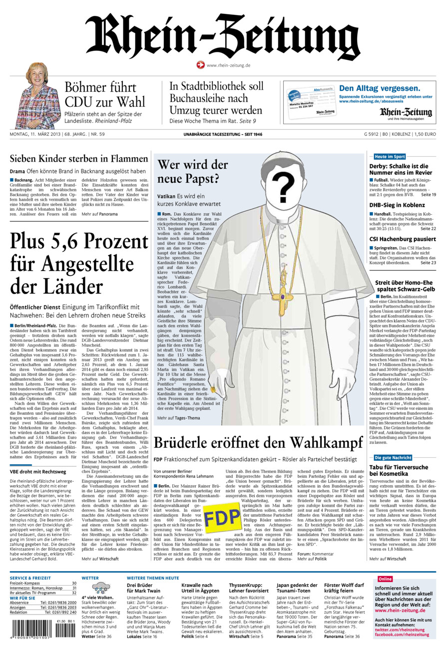 Rhein-Zeitung Koblenz & Region vom Montag, 11.03.2013