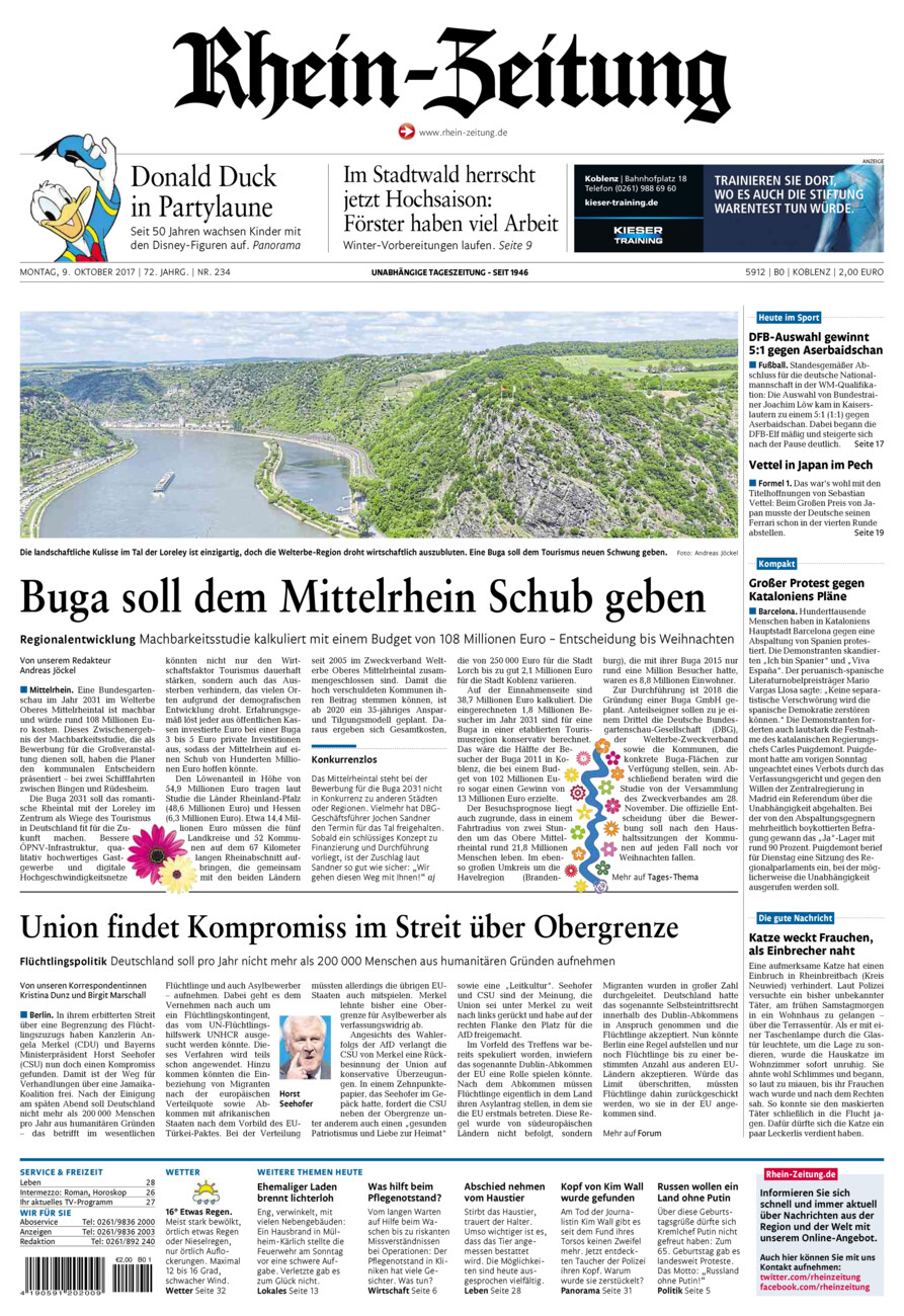 Rhein-Zeitung Koblenz & Region vom Montag, 09.10.2017