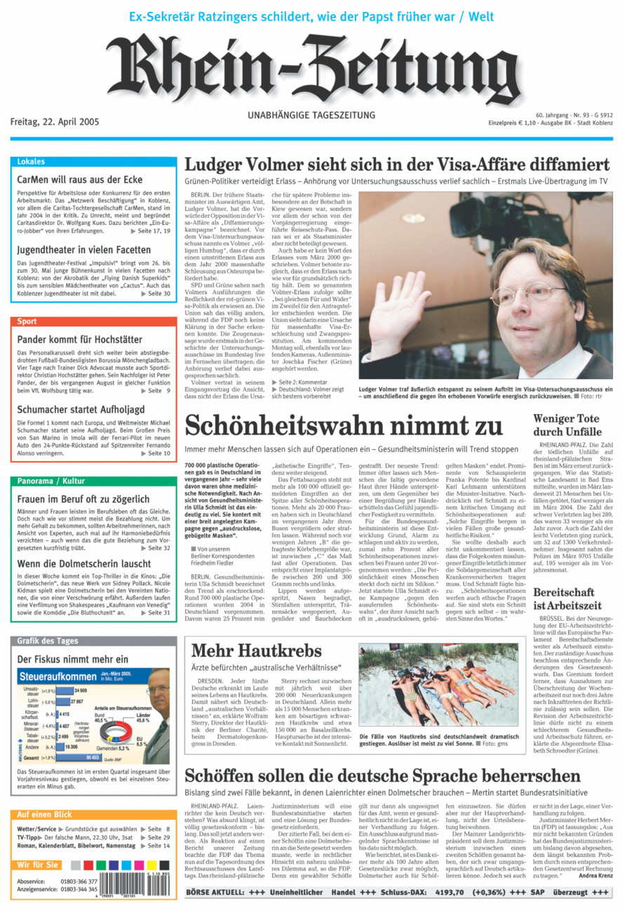 Rhein-Zeitung Koblenz & Region vom Freitag, 22.04.2005