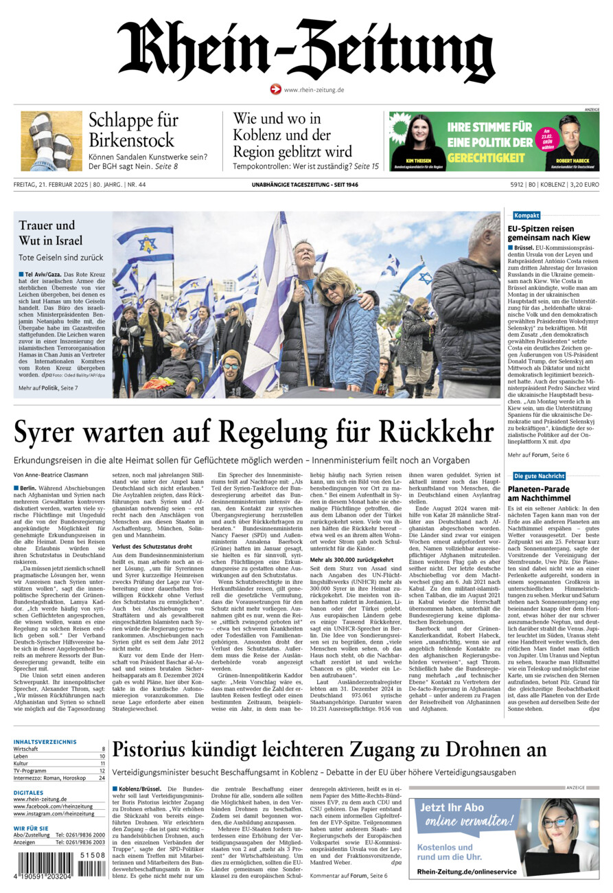 Rhein-Zeitung Koblenz & Region vom Freitag, 21.02.2025