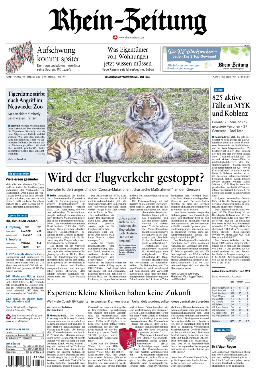 Rhein-Zeitung Koblenz & Region vom Donnerstag, 28.01.2021