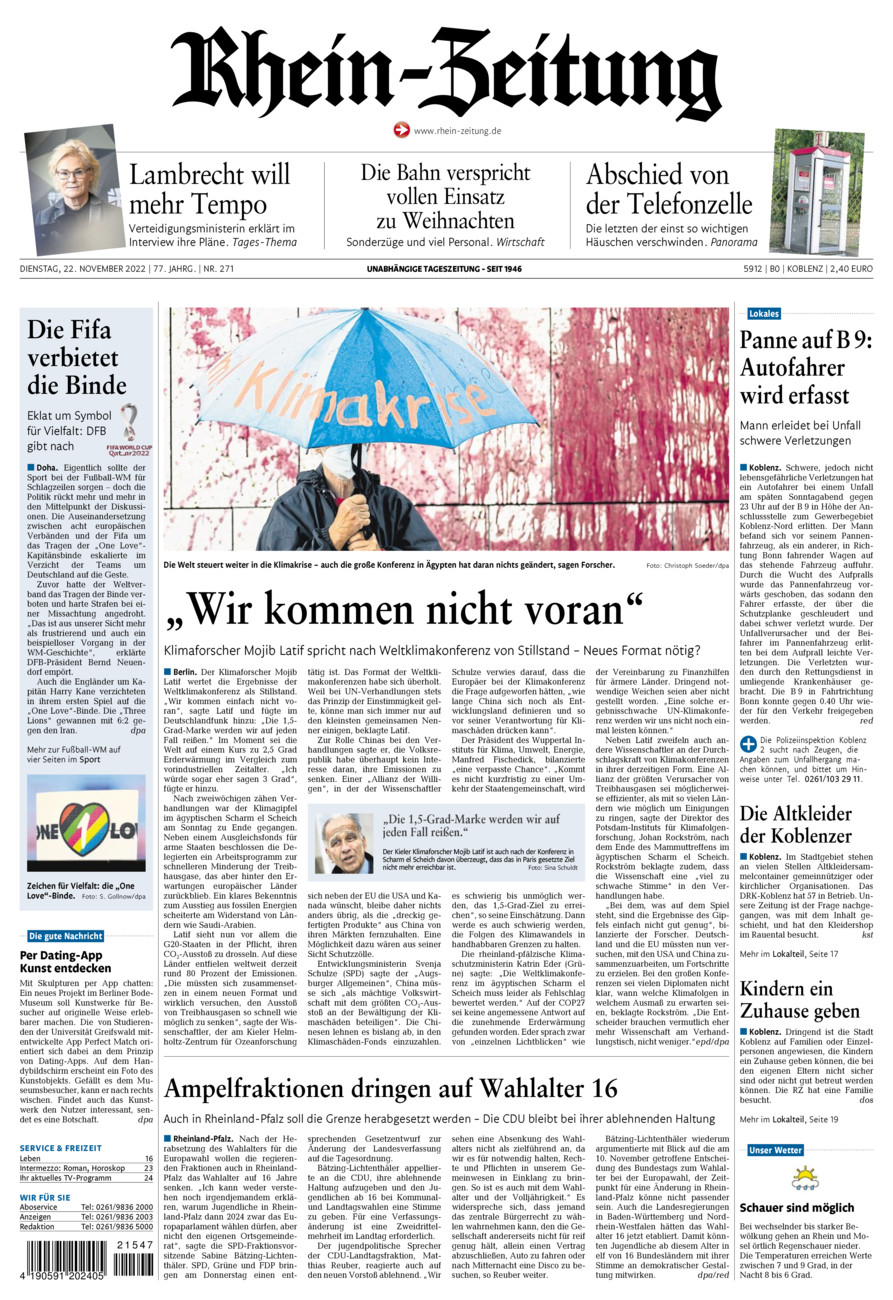 Rhein-Zeitung Koblenz & Region vom Dienstag, 22.11.2022